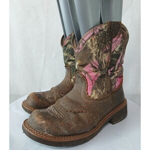 Ariat Fatbaby Women Western Boots Brown Leather Pink RealTree Camo 7.5B Pull On